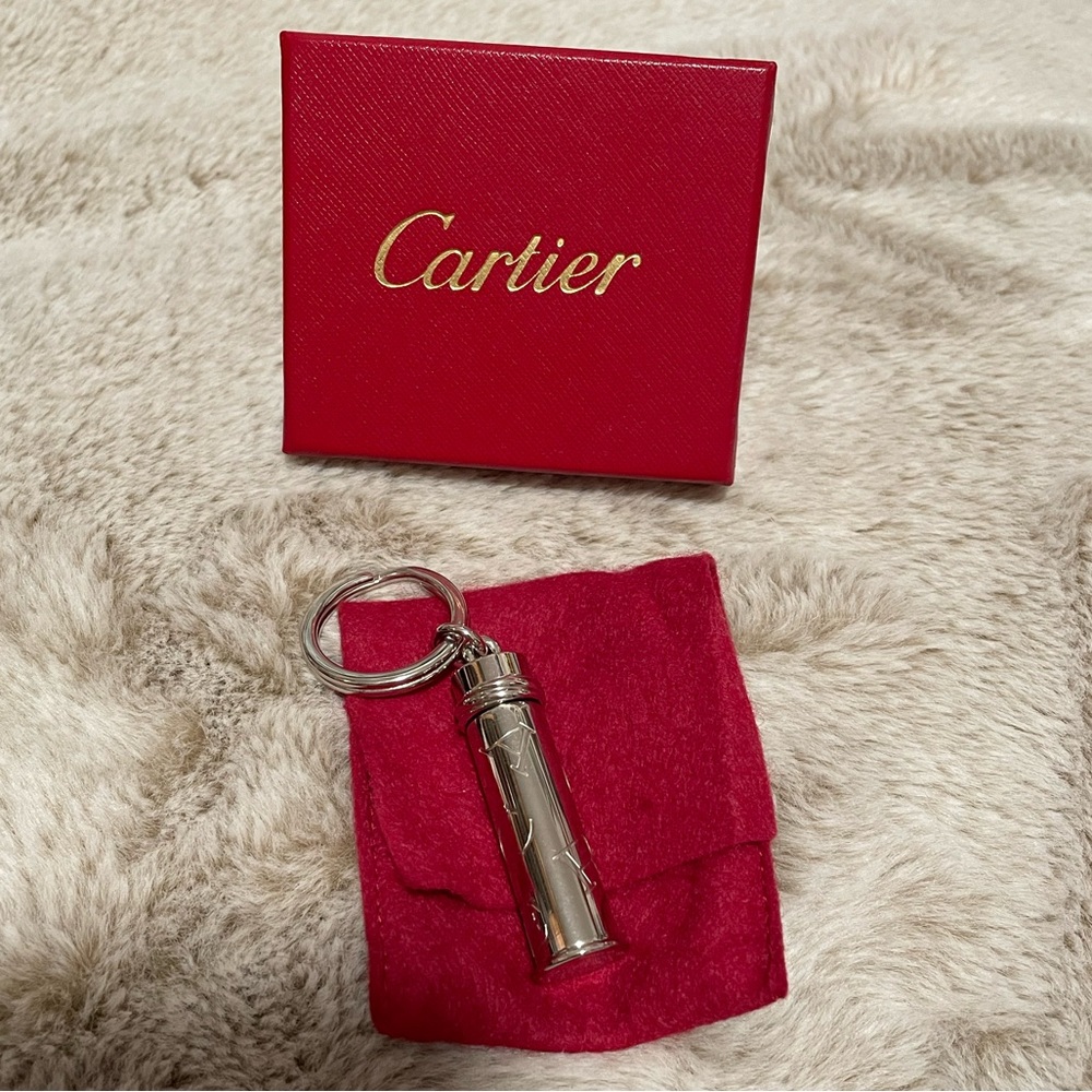 NIB Cartier Decor Oval Metal Key Ring/pill case